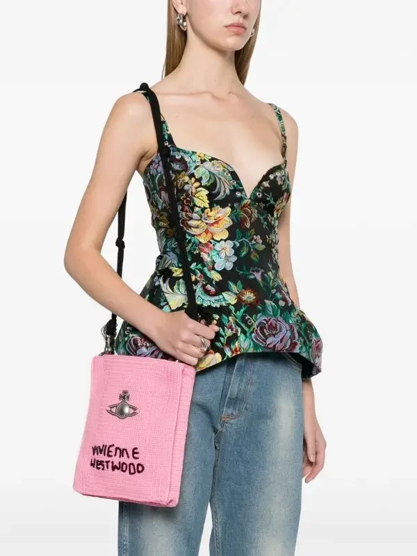 Vivienne Westwood Mabel 小號粉色鉤針編織托特包 