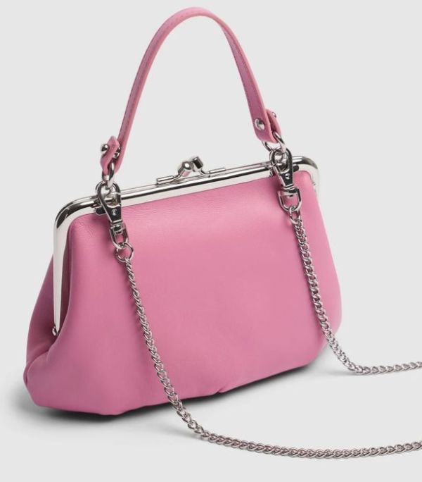 Vivienne Westwood Granny Frame粉色小羊皮鏈條水餃包 