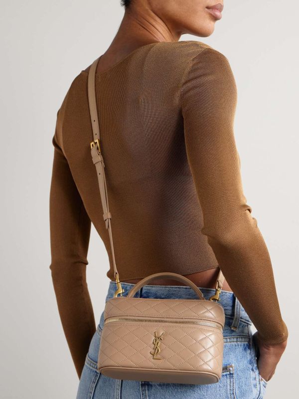 SAINT LAURENT Gaby Vanity 米色絎縫皮革迷你肩背包 