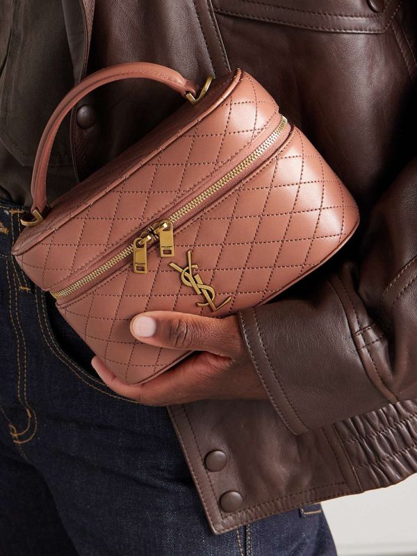 SAINT LAURENT Gaby Vanity粉色絎縫皮革迷你肩背包 