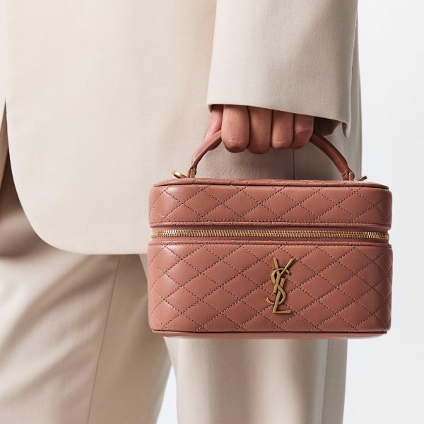 SAINT LAURENT Gaby Vanity粉色絎縫皮革迷你肩背包 