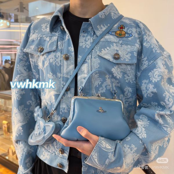 Vivienne Westwood Granny Frame藍色小羊皮鏈條水餃包 