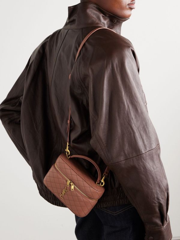 SAINT LAURENT Gaby Vanity粉色絎縫皮革迷你肩背包 