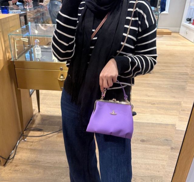 Vivienne Westwood Granny Frame紫羅蘭金鏈牛皮鏈條水餃包 