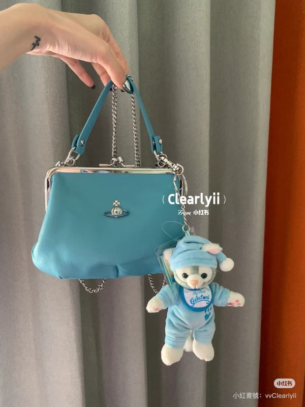 Vivienne Westwood Granny Frame藍色小羊皮鏈條水餃包 