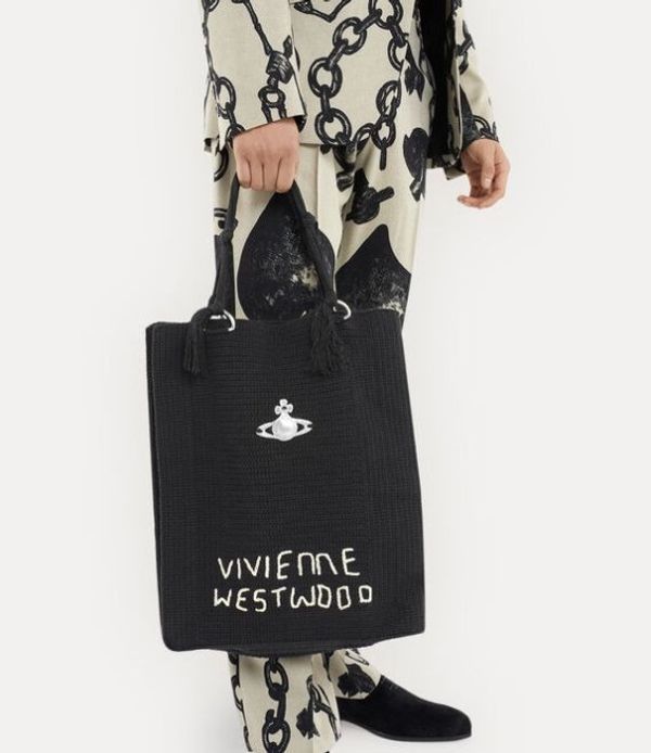 Vivienne Westwood Mabel 大號黑色鉤針編織托特包 