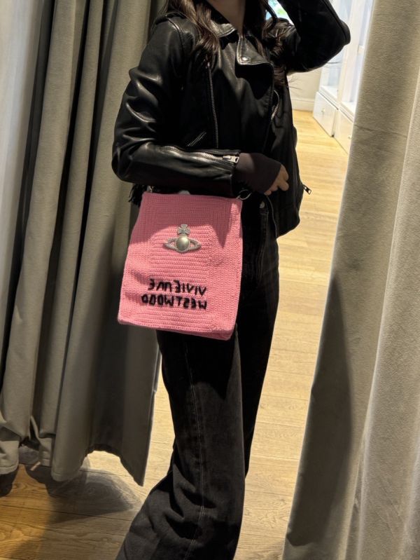Vivienne Westwood Mabel 小號粉色鉤針編織托特包 