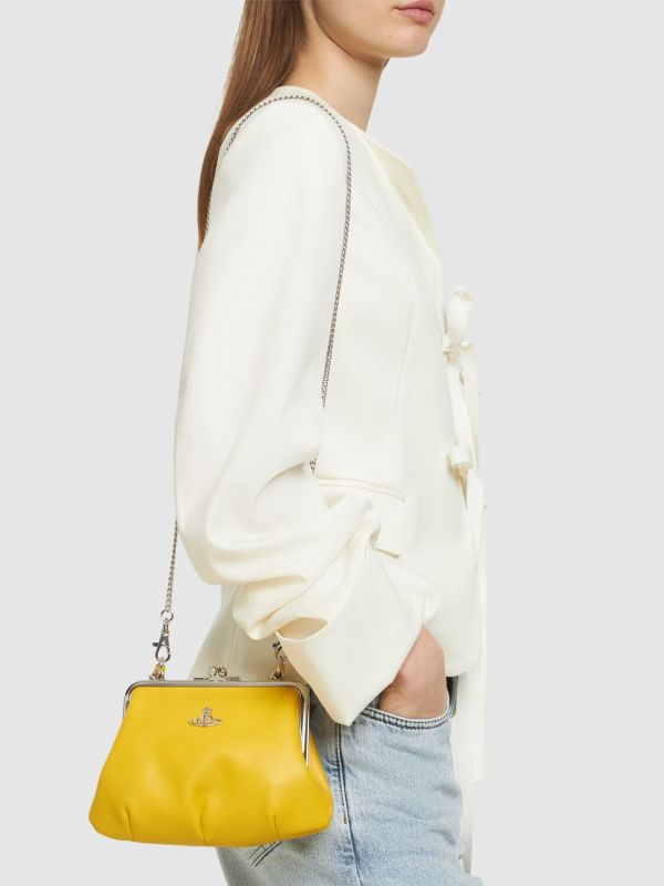 Vivienne Westwood Granny Frame太陽黃荔枝皮鏈條水餃包 