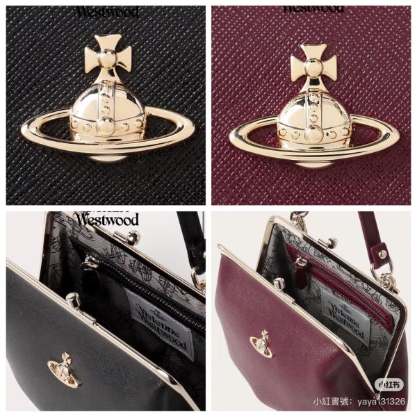 Vivienne Westwood Granny Frame酒紅金鏈牛皮鏈條水餃包 