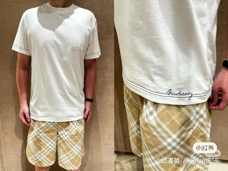 Burberry 下擺刺繡Logo百搭素面 T-shirt (man) 