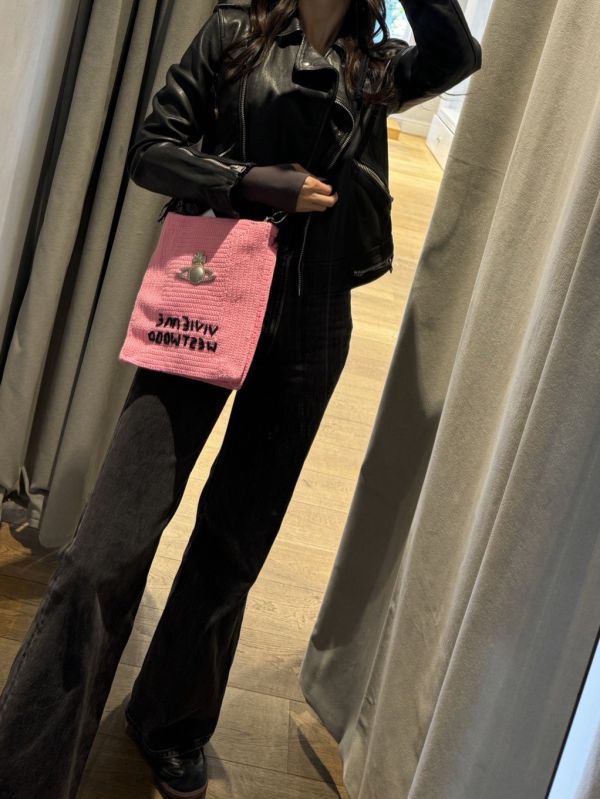 Vivienne Westwood Mabel 小號粉色鉤針編織托特包 