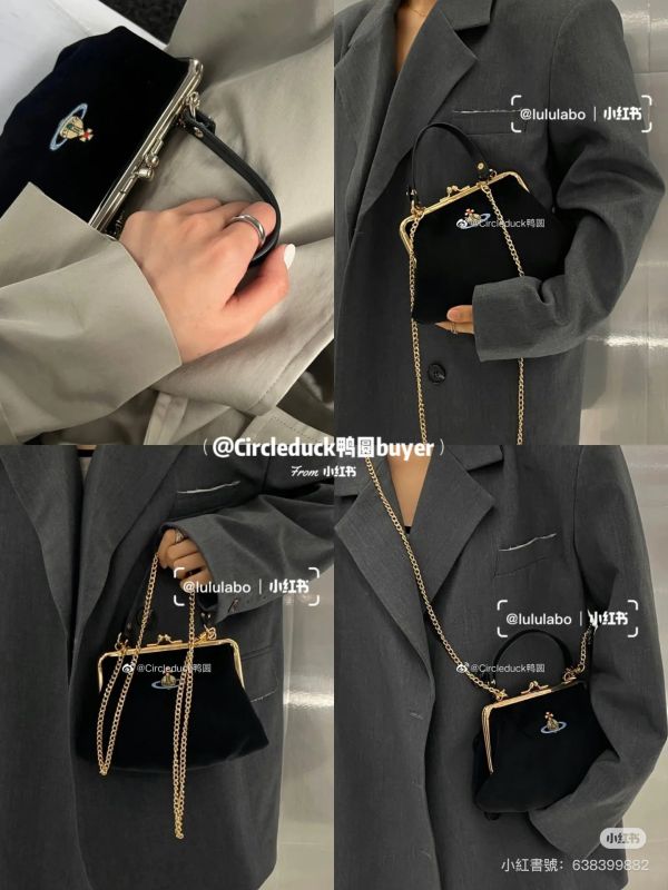 Vivienne Westwood Granny Frame黑色絲絨鏈條水餃包 