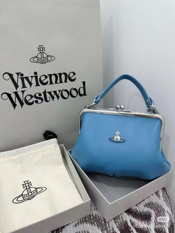 Vivienne Westwood Granny Frame藍色小羊皮鏈條水餃包 