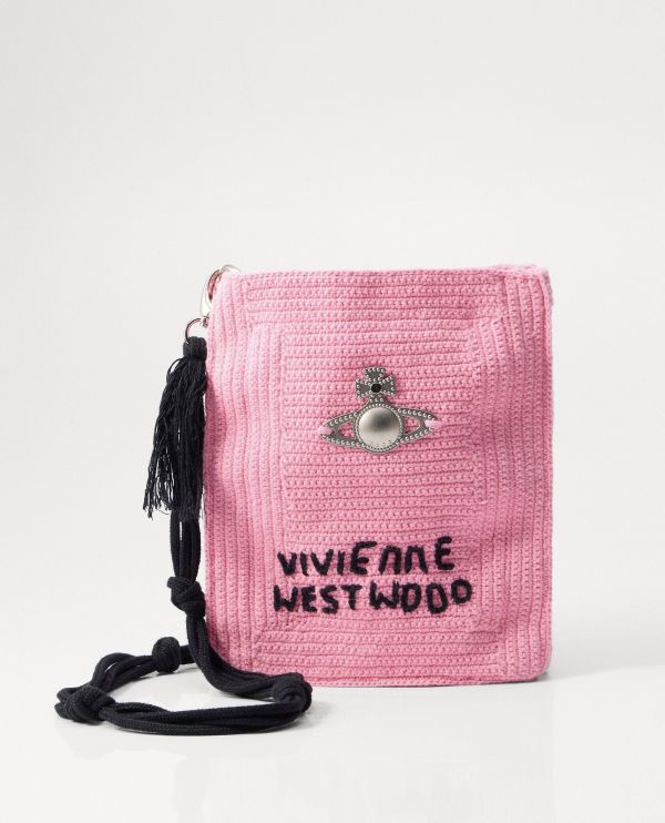 Vivienne Westwood Mabel 小號粉色鉤針編織托特包 