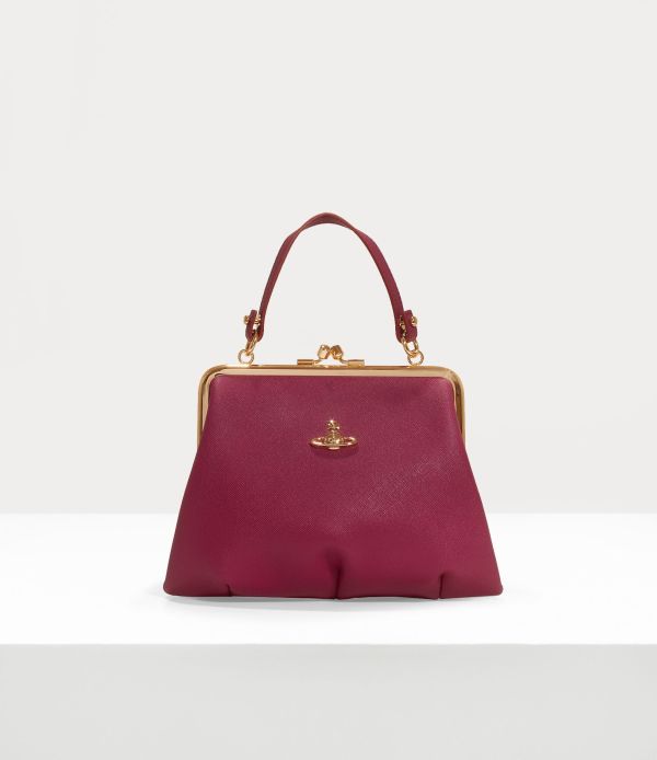 Vivienne Westwood Granny Frame酒紅金鏈牛皮鏈條水餃包 