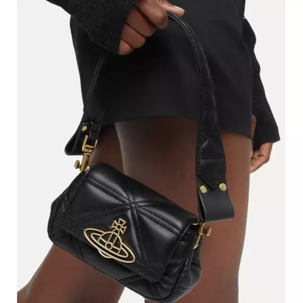 Vivienne Westwood HAZEL 小號絎縫黑色皮革腋下包 