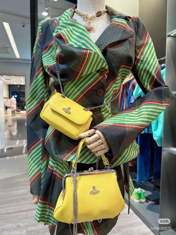 Vivienne Westwood Granny Frame太陽黃荔枝皮鏈條水餃包 