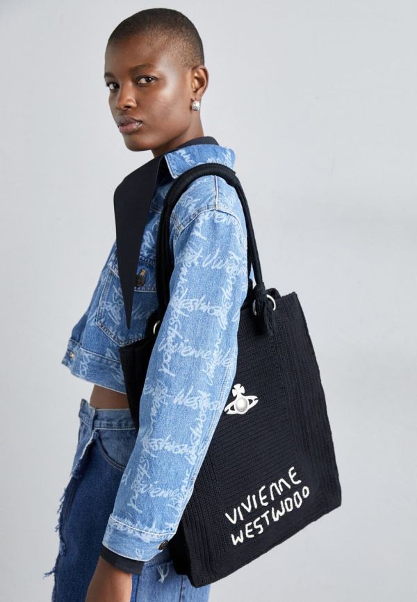 Vivienne Westwood Mabel 大號黑色鉤針編織托特包 