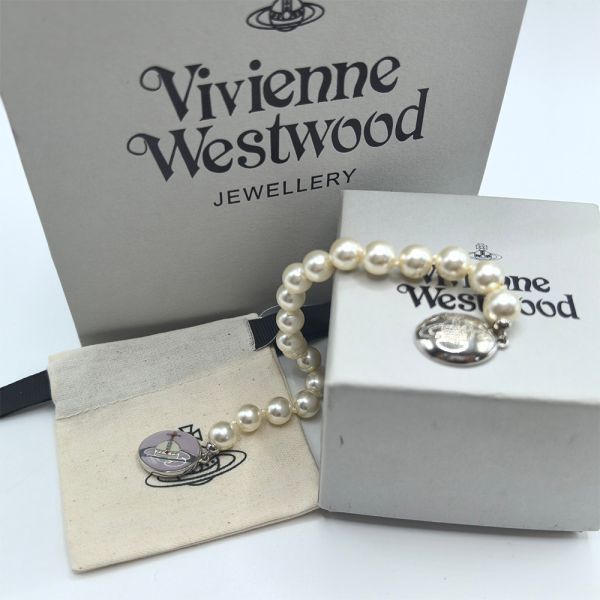 Vivienne Westwood LOELIA 紫色土星圖案珍珠手鏈 