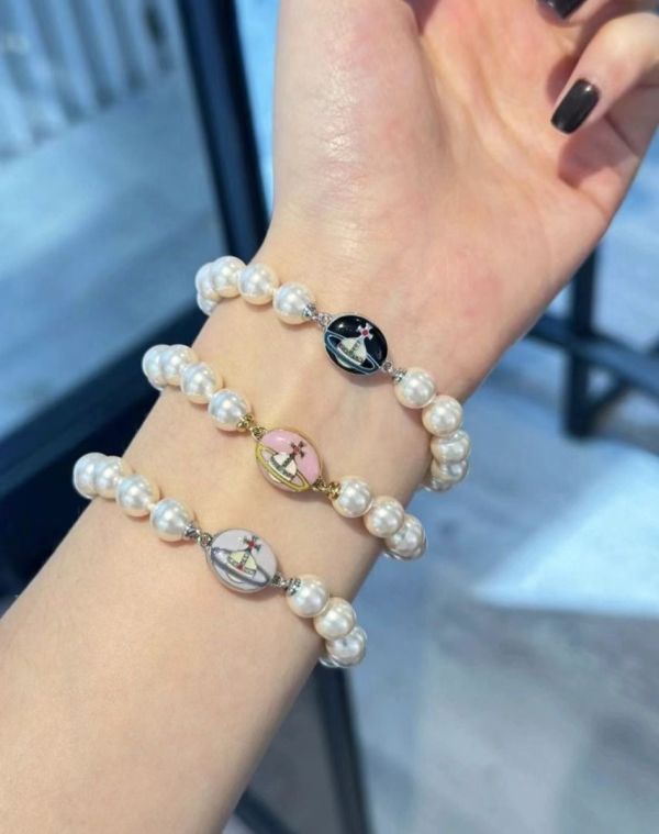 Vivienne Westwood LOELIA 紫色土星圖案珍珠手鏈 