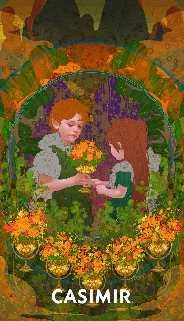 CASIMIR｜Tarot Series – Six of Cups（聖杯六）限量藝術版畫 casimir,casimir 藝術家,casimir 塔羅,tarot art print,tarot pentacles,money tarot series,限量藝術版畫,博物館等級輸出,塔羅藝術作品,當代藝術收藏,小眾藝術收藏,Neverland Gallery,塔羅小牌錢幣系列,fine art tarot,digital art tarot cards