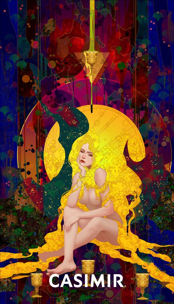 CASIMIR｜Tarot Series – Four of Cups（聖杯四）限量藝術版畫 casimir,casimir 藝術家,casimir 塔羅,tarot art print,tarot pentacles,money tarot series,限量藝術版畫,博物館等級輸出,塔羅藝術作品,當代藝術收藏,小眾藝術收藏,Neverland Gallery,塔羅小牌錢幣系列,fine art tarot,digital art tarot cards