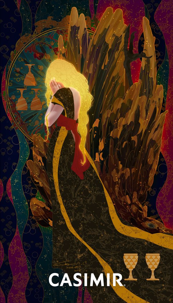CASIMIR｜Tarot Series – Five of Cups（聖杯五）限量藝術版畫 casimir,casimir 藝術家,casimir 塔羅,tarot art print,tarot pentacles,money tarot series,限量藝術版畫,博物館等級輸出,塔羅藝術作品,當代藝術收藏,小眾藝術收藏,Neverland Gallery,塔羅小牌錢幣系列,fine art tarot,digital art tarot cards