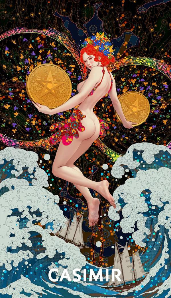 CASIMIR｜Tarot Series - Two of Pentacles（錢幣二）限量藝術版畫 casimir,casimir 藝術家,casimir 塔羅,tarot art print,tarot pentacles,money tarot series,限量藝術版畫,博物館等級輸出,塔羅藝術作品,當代藝術收藏,小眾藝術收藏,Neverland Gallery,塔羅小牌錢幣系列,fine art tarot,digital art tarot cards