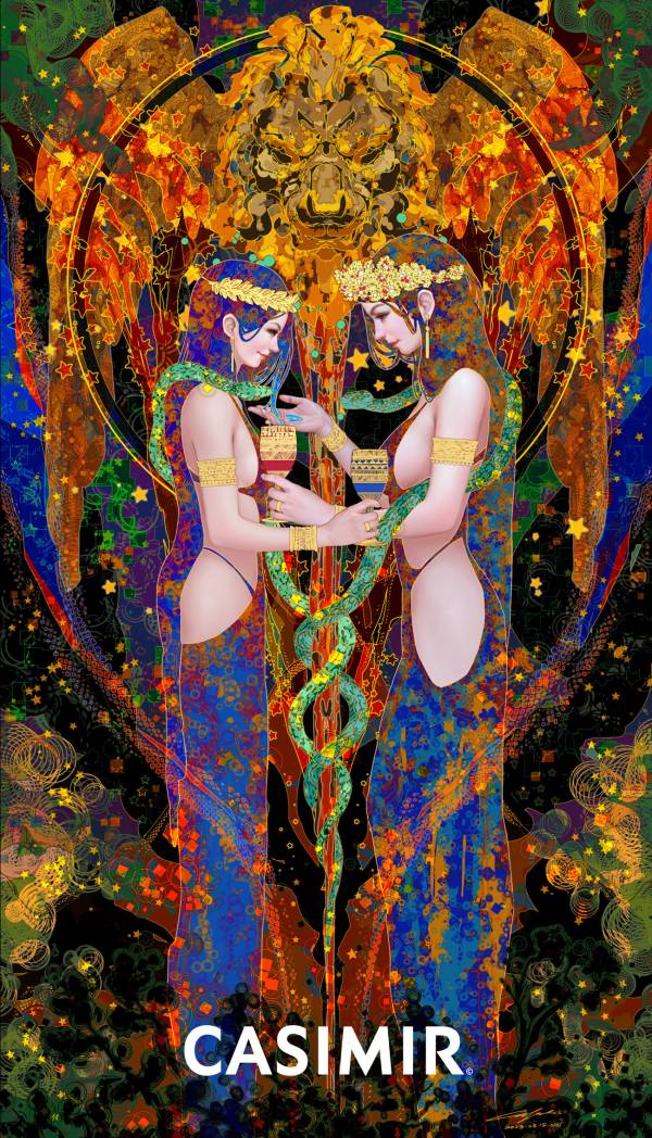 Tarot Series – Two of Cups（聖杯二）限量藝術版畫 casimir,casimir 藝術家,casimir 塔羅,tarot art print,tarot pentacles,money tarot series,限量藝術版畫,博物館等級輸出,塔羅藝術作品,當代藝術收藏,小眾藝術收藏,Neverland Gallery,塔羅小牌錢幣系列,fine art tarot,digital art tarot cards