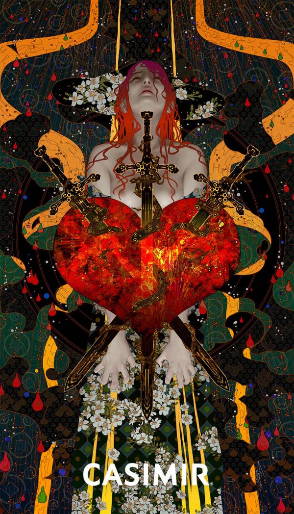 CASIMIR｜Tarot Series - Three of Swords（寶劍三）限量藝術版畫 casimir,casimir 藝術家,casimir 塔羅,tarot art print,tarot pentacles,money tarot series,限量藝術版畫,博物館等級輸出,塔羅藝術作品,當代藝術收藏,小眾藝術收藏,Neverland Gallery,塔羅小牌錢幣系列,fine art tarot,digital art tarot cards