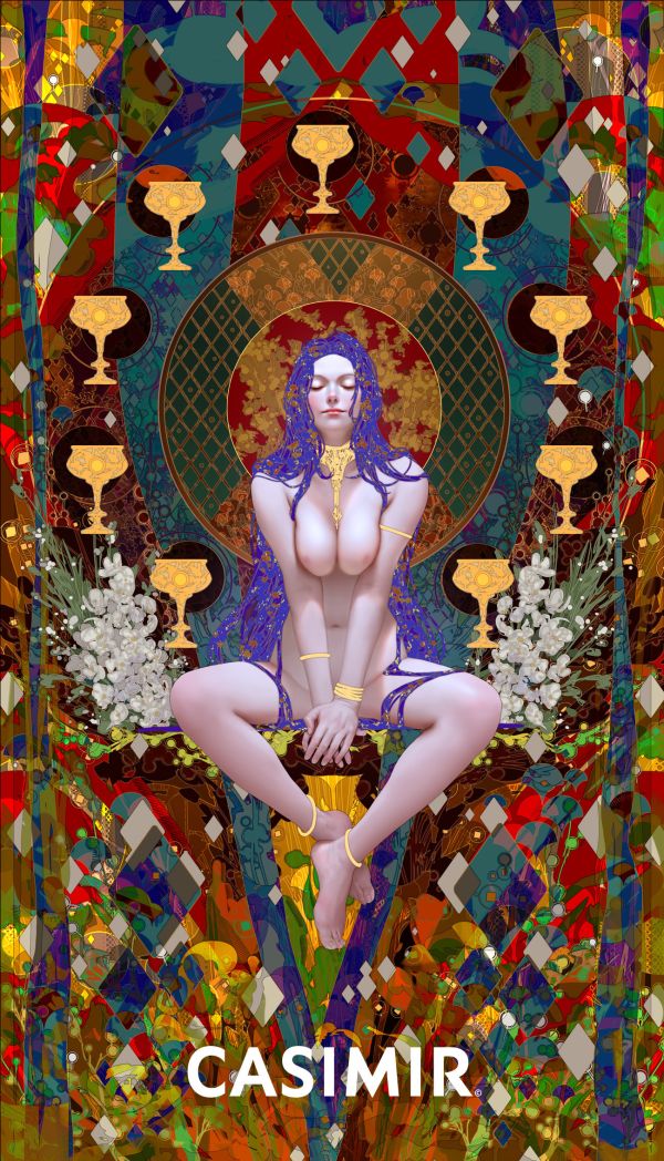 CASIMIR｜Tarot Series – Nine of Cups（聖杯九）限量藝術版畫 casimir,casimir 藝術家,casimir 塔羅,tarot art print,tarot pentacles,money tarot series,限量藝術版畫,博物館等級輸出,塔羅藝術作品,當代藝術收藏,小眾藝術收藏,Neverland Gallery,塔羅小牌錢幣系列,fine art tarot,digital art tarot cards