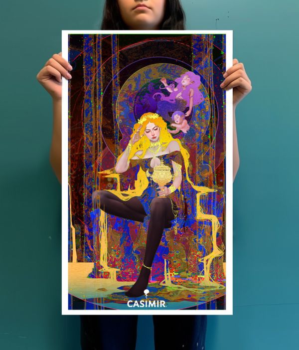 Tarot Series – 聖杯皇后｜Queen of Cups 限量藝術版畫 casimir,casimir 藝術家,casimir 塔羅,tarot art print,tarot pentacles,money tarot series,限量藝術版畫,博物館等級輸出,塔羅藝術作品,當代藝術收藏,小眾藝術收藏,Neverland Gallery,塔羅小牌錢幣系列,fine art tarot,digital art tarot cards