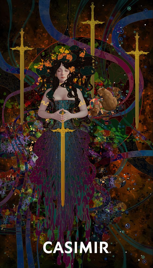 CASIMIR｜Tarot Series - Four of Swords（寶劍四）限量藝術版畫 casimir,casimir 藝術家,casimir 塔羅,tarot art print,tarot pentacles,money tarot series,限量藝術版畫,博物館等級輸出,塔羅藝術作品,當代藝術收藏,小眾藝術收藏,Neverland Gallery,塔羅小牌錢幣系列,fine art tarot,digital art tarot cards