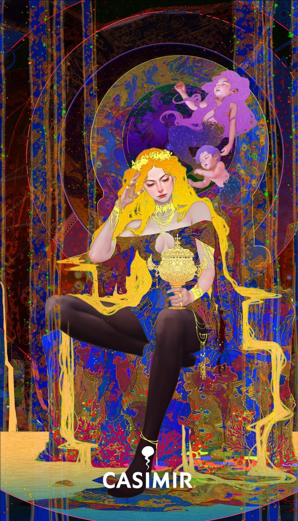 Tarot Series – 聖杯皇后｜Queen of Cups 限量藝術版畫 casimir,casimir 藝術家,casimir 塔羅,tarot art print,tarot pentacles,money tarot series,限量藝術版畫,博物館等級輸出,塔羅藝術作品,當代藝術收藏,小眾藝術收藏,Neverland Gallery,塔羅小牌錢幣系列,fine art tarot,digital art tarot cards