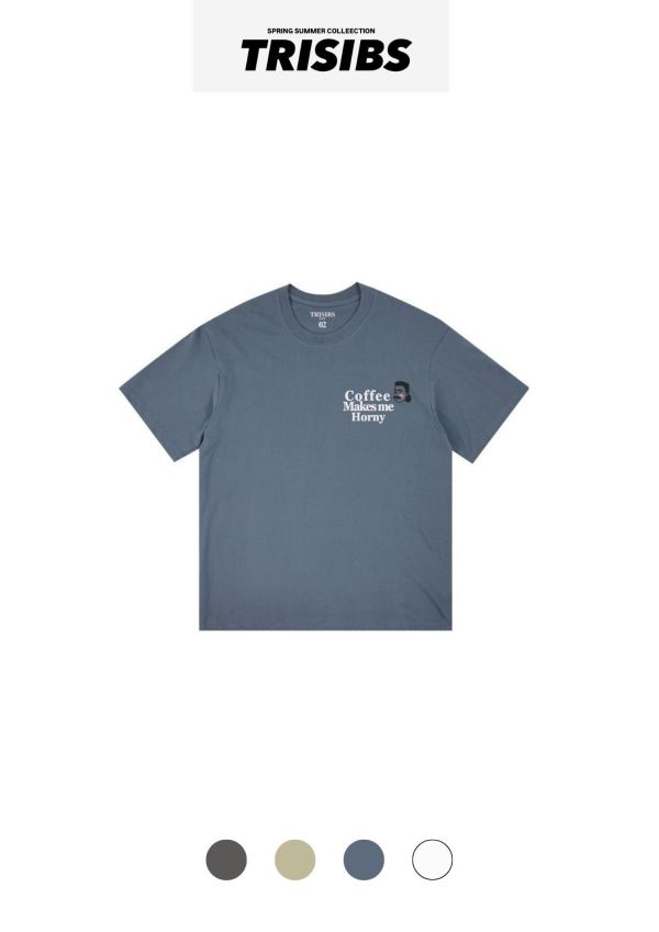 TRISIBS - 幽默咖啡人系列「coffee makes me horny」短袖TEE寬鬆純棉 