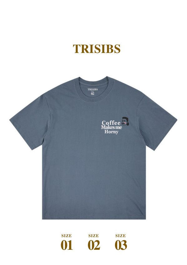 TRISIBS - 幽默咖啡人系列「coffee makes me horny」短袖TEE寬鬆純棉 