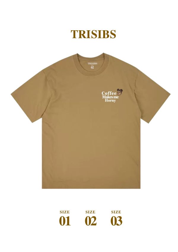 TRISIBS - 幽默咖啡人系列「coffee makes me horny」短袖TEE寬鬆純棉 