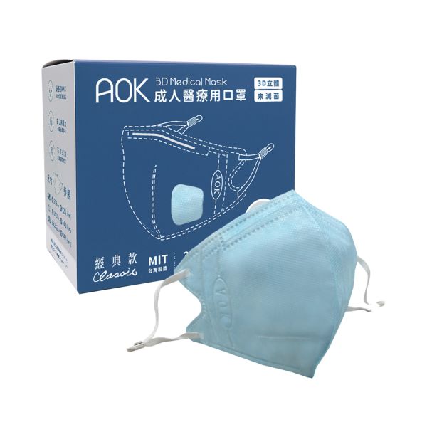 AOK成人立體醫用口罩(藍色/50入) 