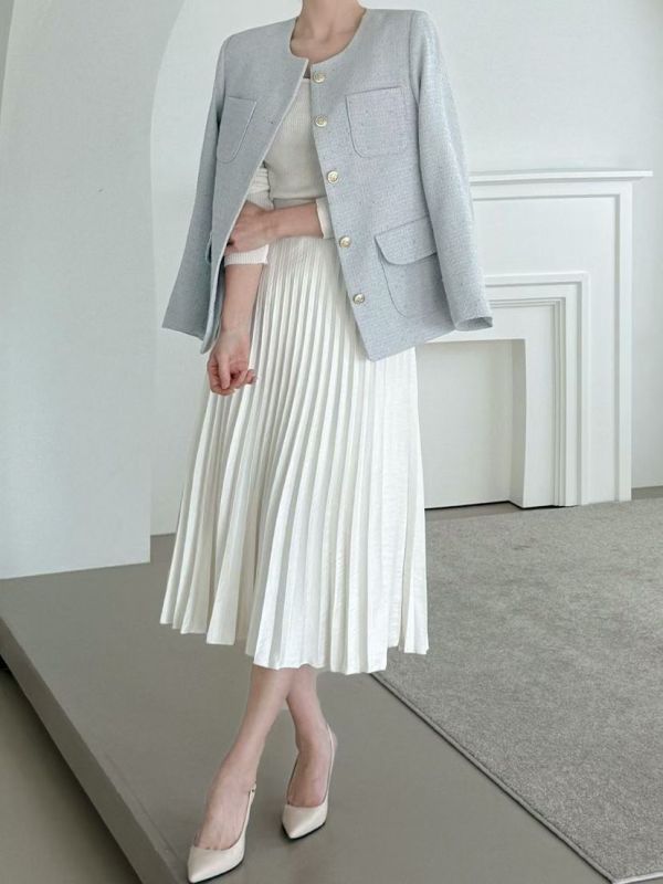 金釦設計感粗花呢外套 名媛風小香外套 中長板外套 小香風,西裝,外套,花呢,名媛,中長板