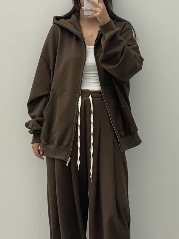 OVERSIZE 男女共穿A字打摺棉褲 純棉雙向拉鍊連帽外套 休閒套裝 unisex 套裝,oversize,寬板,外套,棉褲,休閒