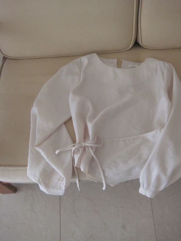 設計感系帶襯衫 前簾圓領襯衫上衣 