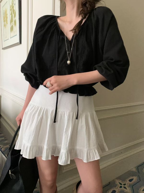 法式芭蕾風百搭荷葉邊短裙 短裙,荷葉邊,蛋糕裙,迷你裙,層次,芭蕾