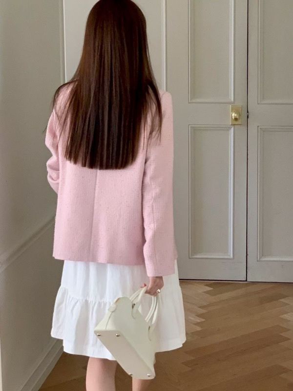 金釦設計感粗花呢外套 名媛風小香外套 中長板外套 小香風,西裝,外套,花呢,名媛,中長板