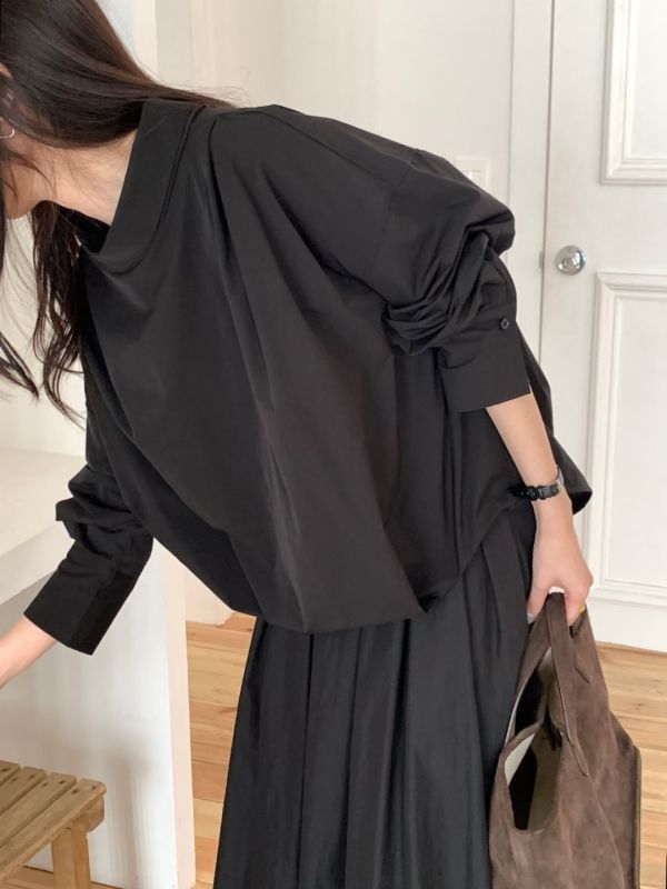 日系質感立領簡約襯衫 長袖襯衫 立領,襯衫,長袖,尼龍,風衣,上衣,女裝