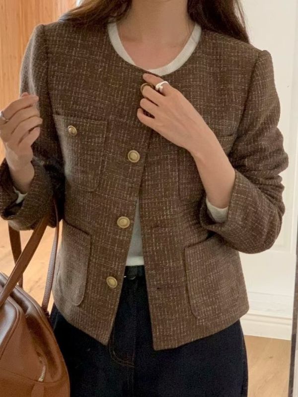 復古調雙口袋名媛外套 小香外套 