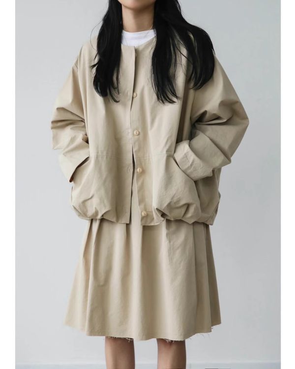 日系復古圓領寬鬆外套  落肩 澎澎 露營風 日系,圓領,外套,薄外套,純棉,南瓜,澎澎,可愛