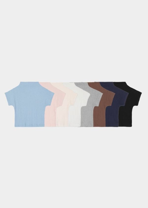 極簡風 微收腰細紋立領上衣 百搭短袖上衣 