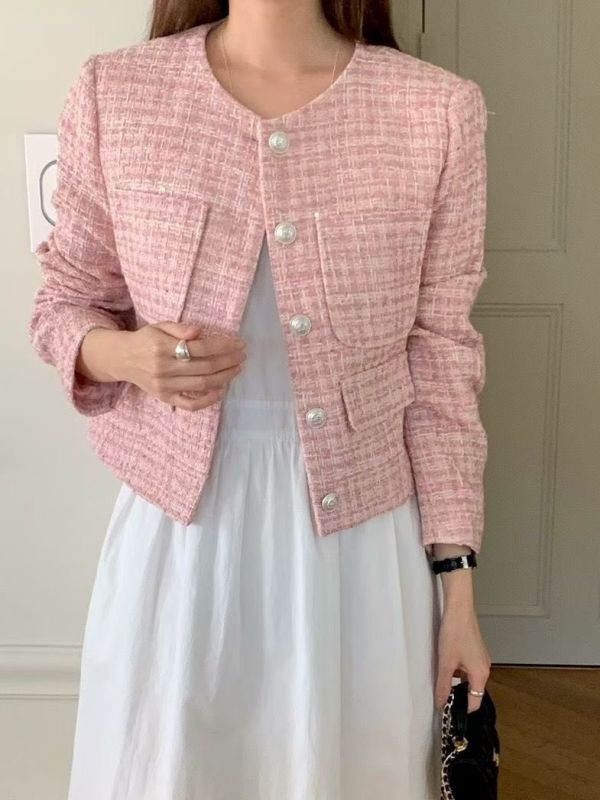 珍珠釦粗花呢小香風外套 短版外套 小香風,外套,短板,粗花呢,名媛