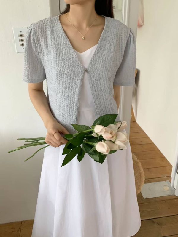 （現貨+預購）質感單扣短袖罩衫 短袖襯衫 洋裝外套 罩衫,短袖,單釦,襯衫,女裝,上衣,外套