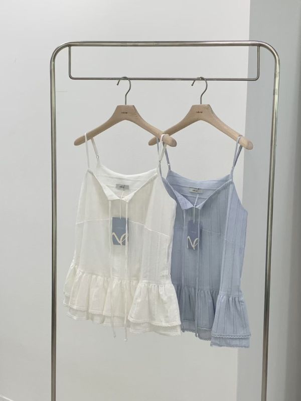 荷葉邊蝴蝶結條紋雙層裙 層次上衣 吊帶背心 東大門 吊帶 背心 可調節背心 層次感穿搭